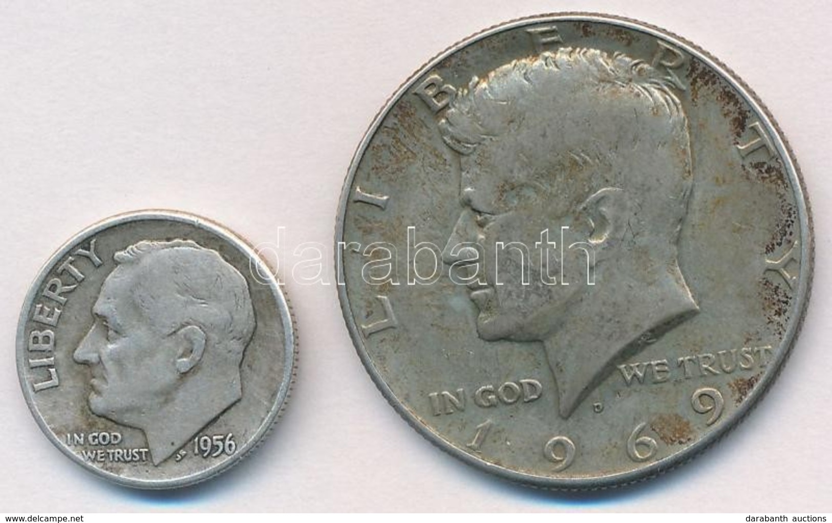 Amerikai Egyesült Államok 1956. 1d Ag + 1969. 1/2$ Ag 'Kennedy' T:2-
USA 1956. 1 Dime Ag + 1969. 1/2 Dollar Ag 'Kennedy' - Zonder Classificatie