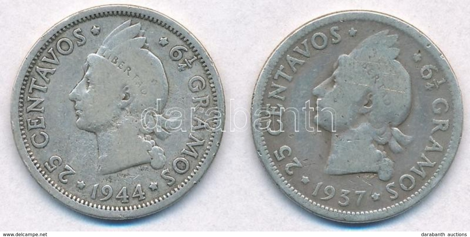 Dominika 1937-1944. 25c Ag (2xklf) T:2-
Dominican Republic 1937-1944.  25 Centavos Ag (2xdiff) C:VF
Krause KM#20 - Non Classificati