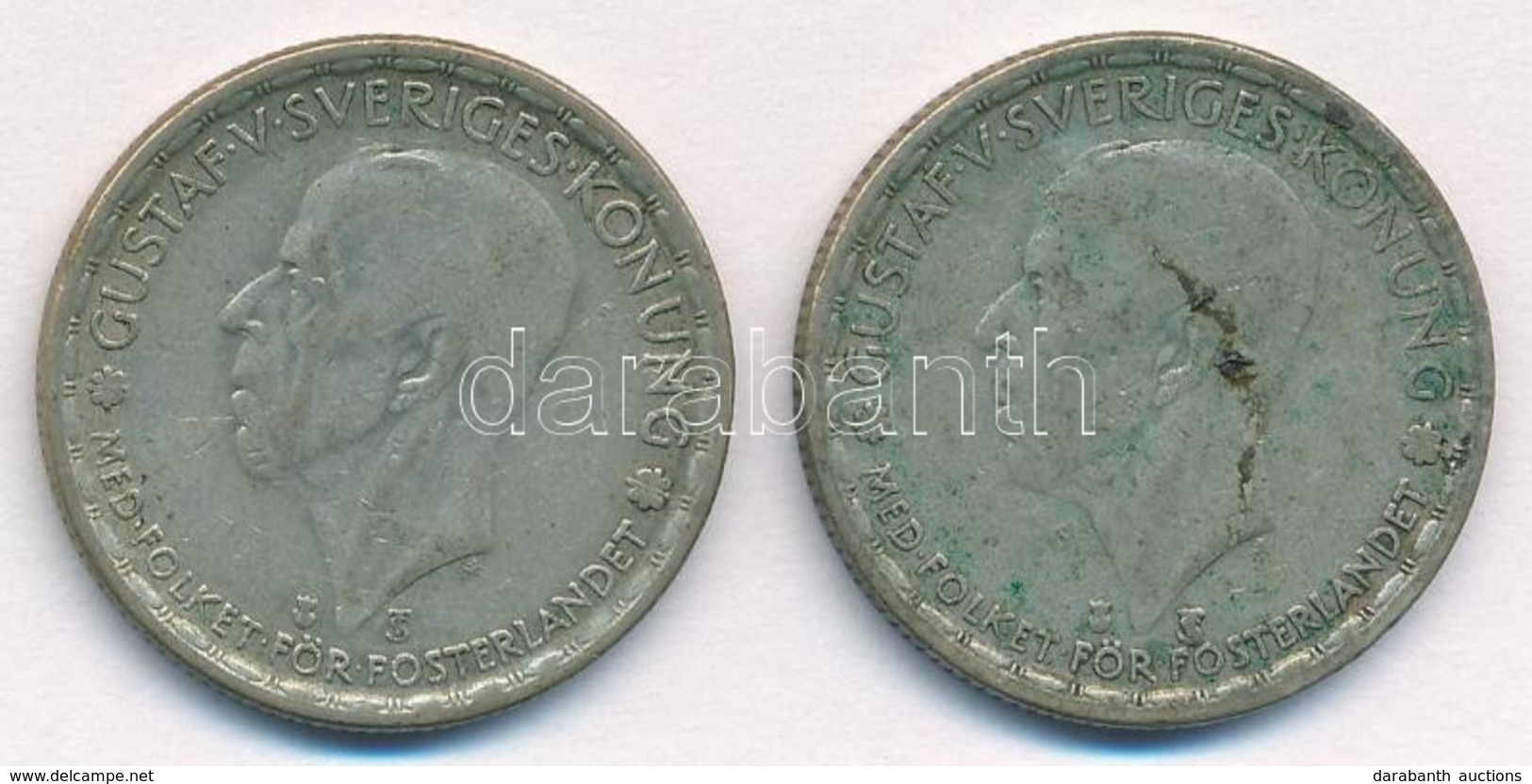 Svédország 1946TS-1949TS 1K Ag (2xklf) 'V. Gusztáv' T:3 Patina
Sweden 1946TS-1949TS 1 Krona Ag (2xdiff) 'Gustaf V.' C:F  - Zonder Classificatie