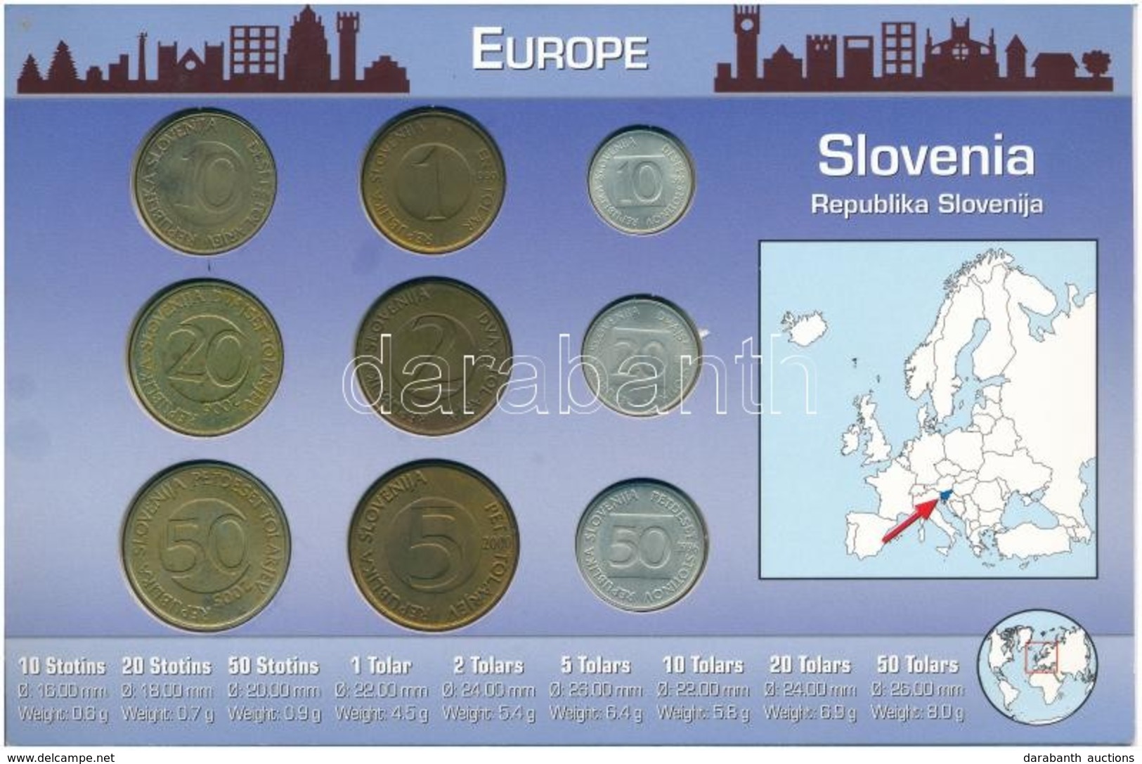 Szlovénia 1993-2006.10s-10T (9xklf) Forgalmi Szett T:1,-1 Patina Slovenia 1993-2006 10 Stotinov - 10 Tolarjev (9xdiff) C - Zonder Classificatie