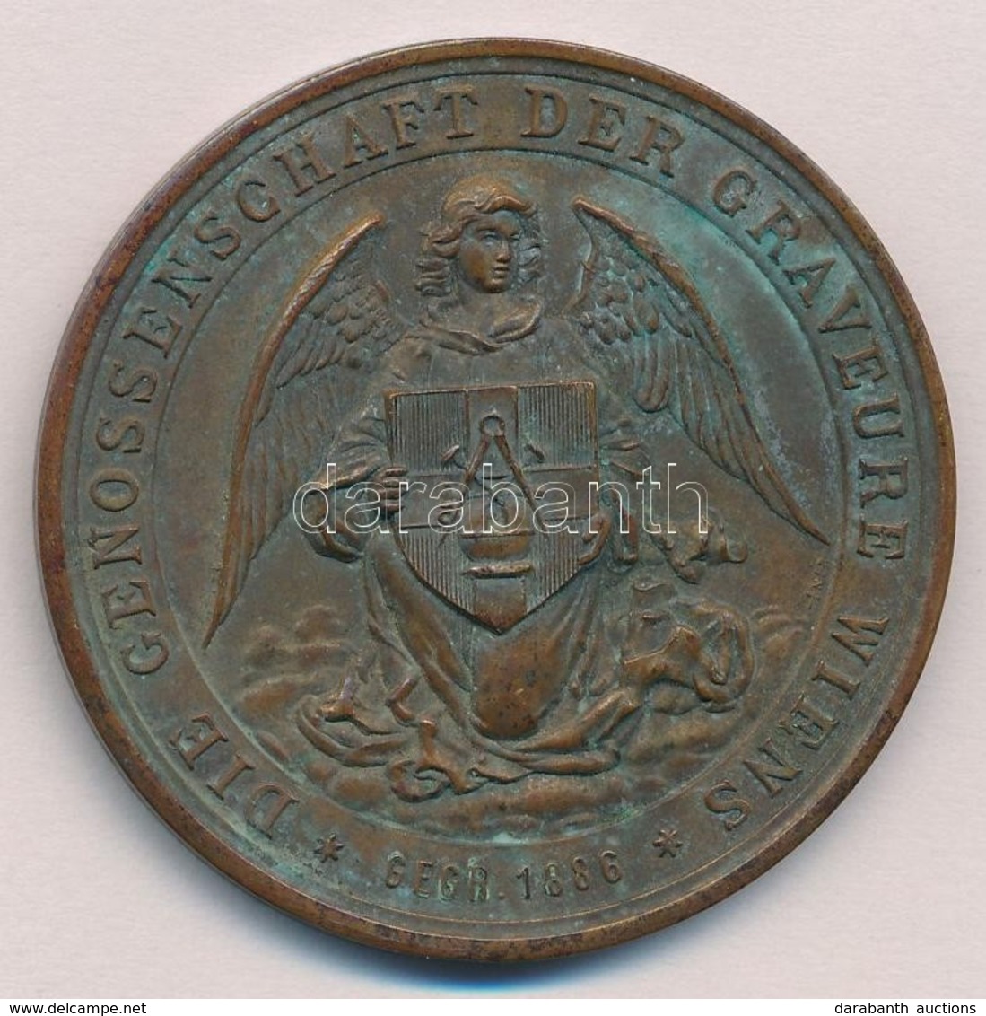 Ausztria 1886. 'Bécsi Gravírozók Szövetkezete' Br Emlékérem, Hátoldalán Névre Szóló Gravírozással (50mm) T:2 Patina
Aust - Zonder Classificatie