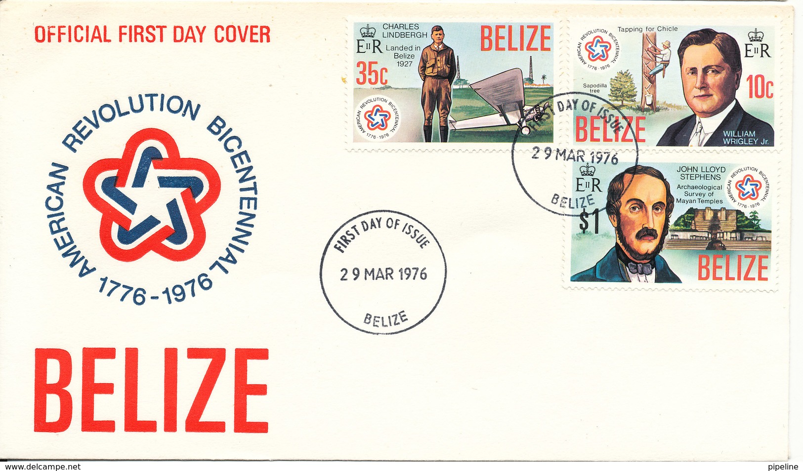 Belize FDC 29-3-1976 U.S. Bi-Centennial 1776 - 1976 With Cachet - Indipendenza Stati Uniti