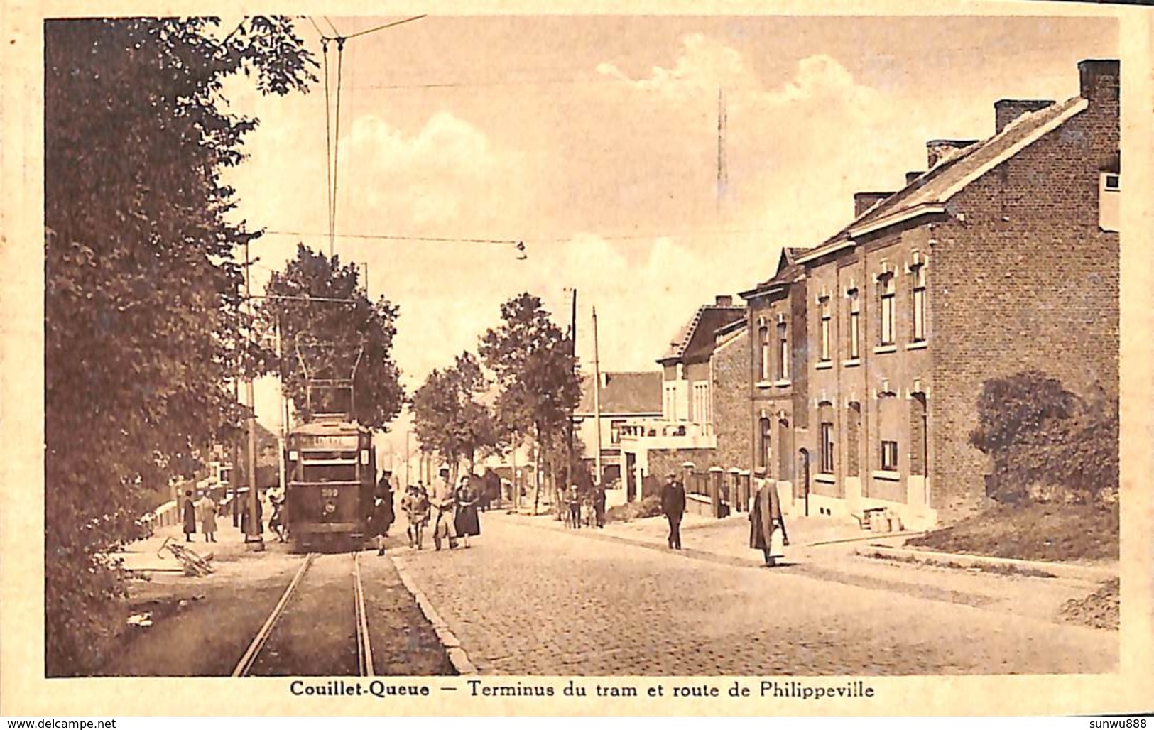 Couillet-Queue - Terminus Du Tram Et Route De Philippeville (tramway Animée Edit. Honoré Hotyat Tabacs 1935 Voir Zoom) - Charleroi