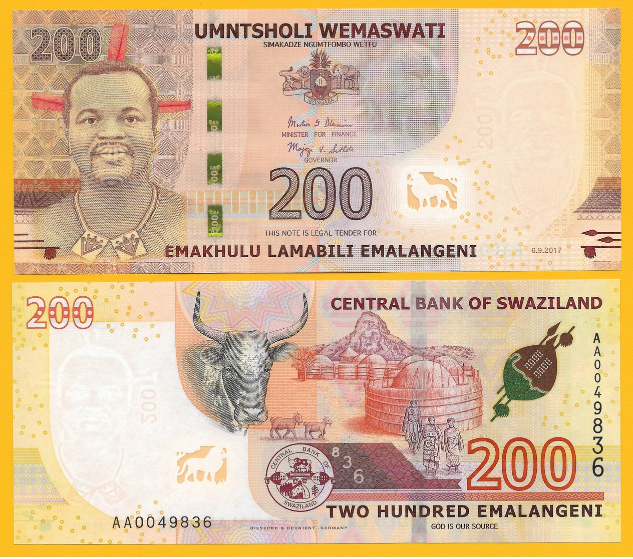 Swaziland 200 Emalangeni P-new 2017 (2018) UNC Banknote - Swaziland