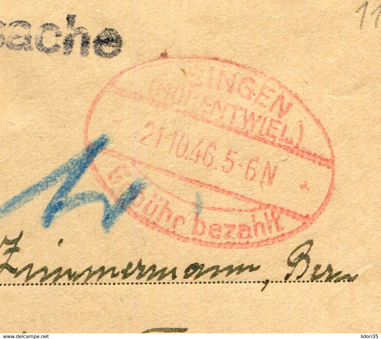 All.Besetzung / 1946 / Brief (int. Weiterverw. DR-Umschlag) Oval-Stempel Singen "GEBUEHR BEZAHLT" (17145) - Altri & Non Classificati