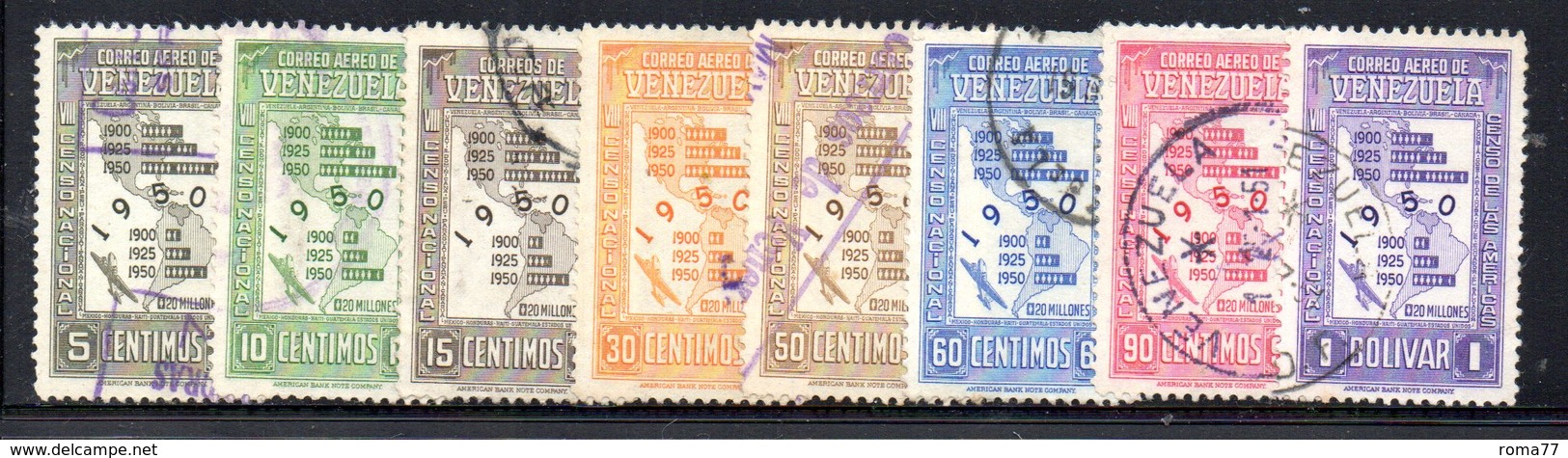 CI1087 - VENEZUELA 1950, Posta Aerea Serie Yvert N. 296/304  Usata Priva Del Solo N. 299. Censimento - Venezuela