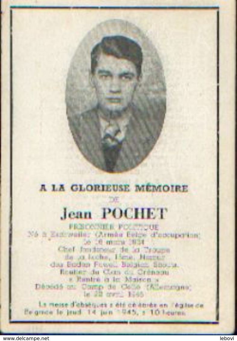 Souvenir Mortuaire POCHET Jean (1924-1945) Né à ESCHWEILER (Armée Belge D’occupation) Mort Au Camp De CELLE ---> - 1939-45