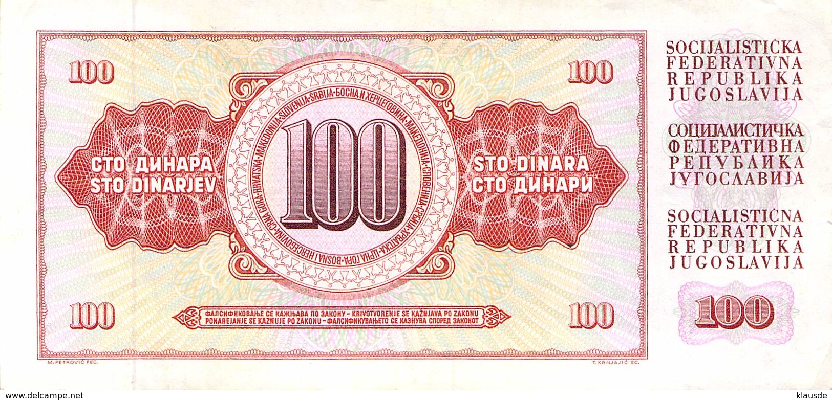100 Dinar Banknote Jugoslawien 1978 VF/F (III) - Yugoslavia