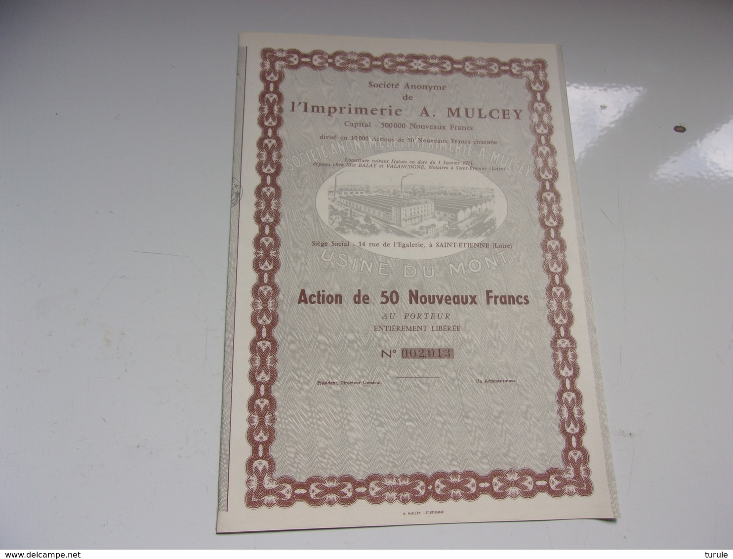 IMPRIMERIE MULCEY (50 Nouveaux Francs) Saint Etienne,loire - Autres & Non Classés