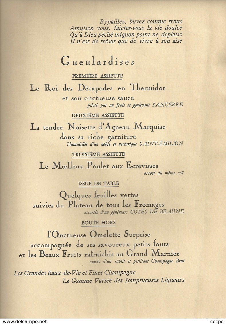 Menu Syndicat Des Boulangers De Versailles - Menu