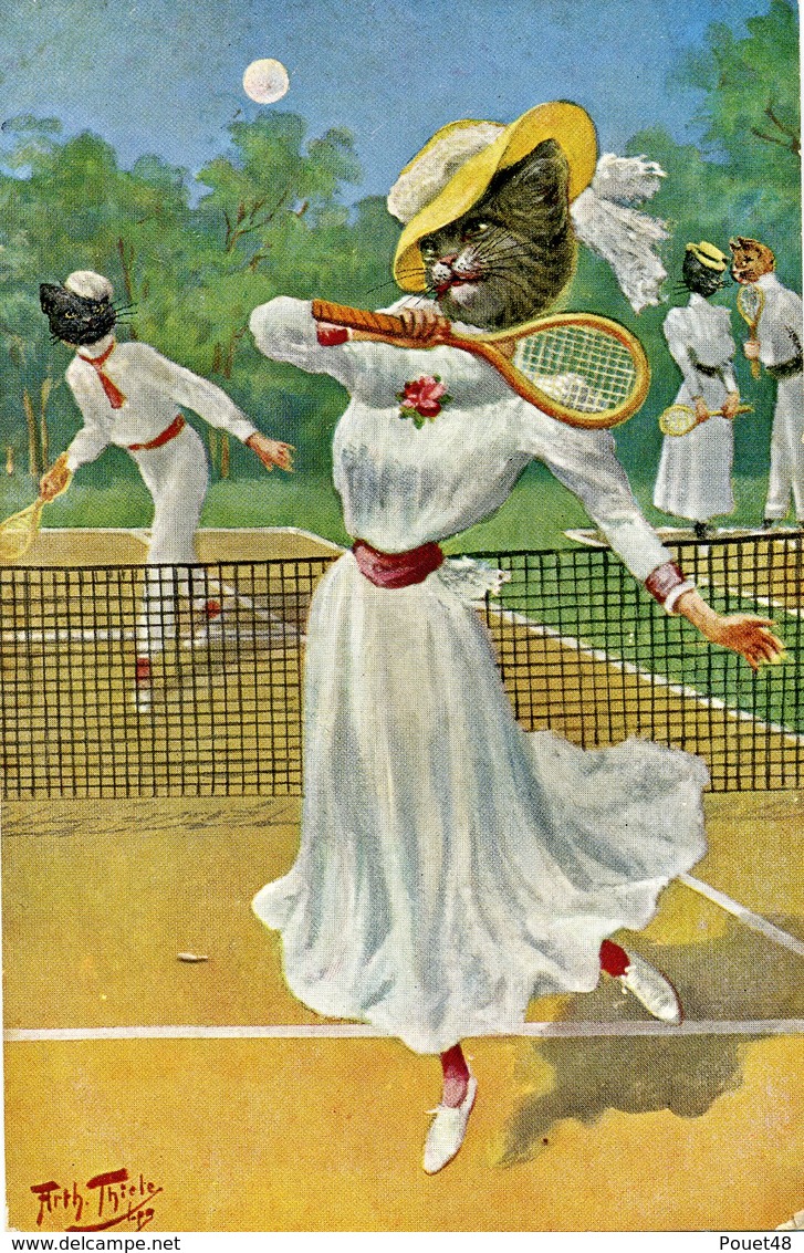 Arthur Thiele - Chat, Chatte Humanisée Avec Chapeau, Tennis - Katzen