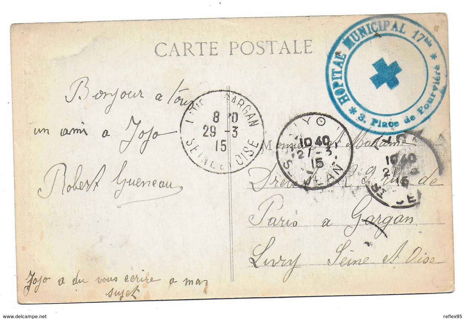 CACHET LYON - Hôpital Municipal 17 Bis - 3 Place De Fourvière - Guerre De 1914-18