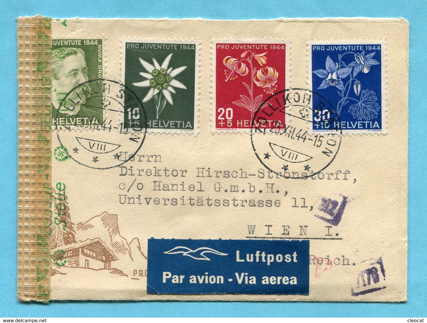 Zensur - Pro Juventutebriefli Von Zollikon Nach Wien 1944 - Storia Postale