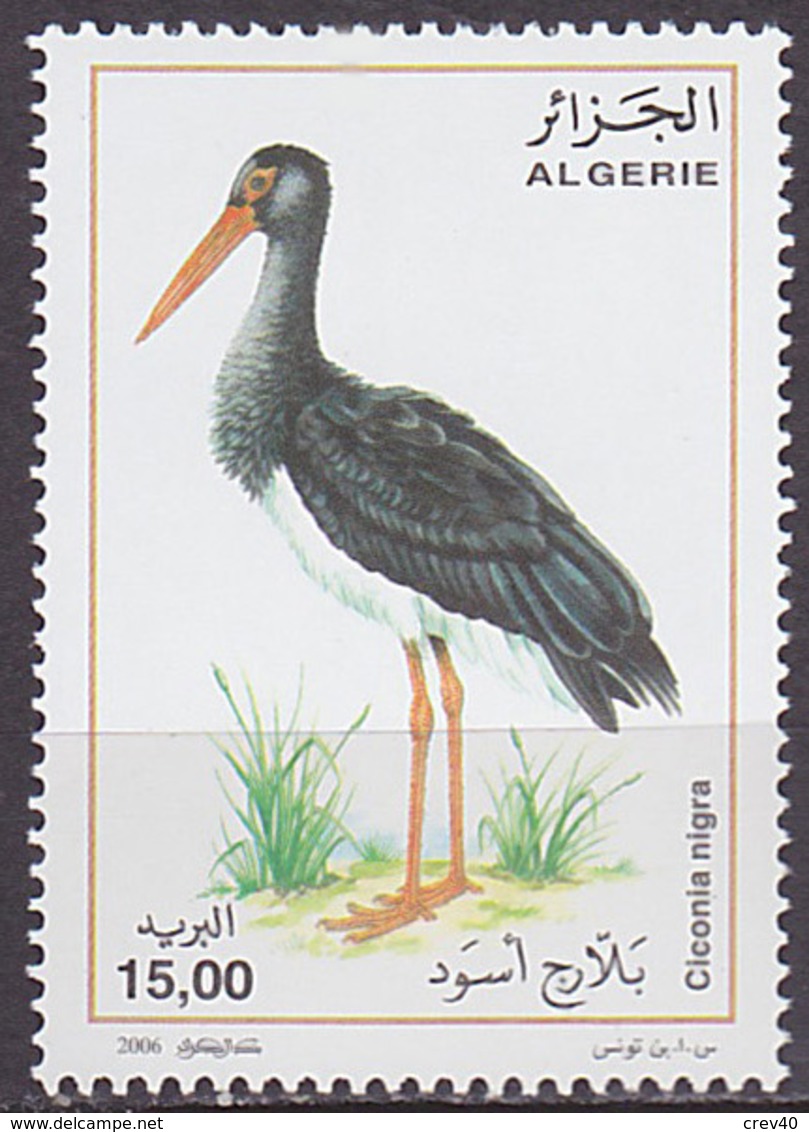 Timbre Neuf ** N° 1434(Yvert) Algérie 2006 - Oiseau, échassier, Cigogne Noire - Algeria (1962-...)