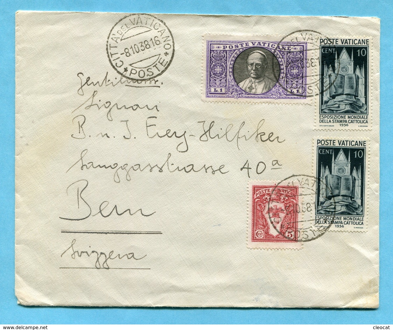 Brief Vom Vatican Nach Bern 1938 - Lettres & Documents