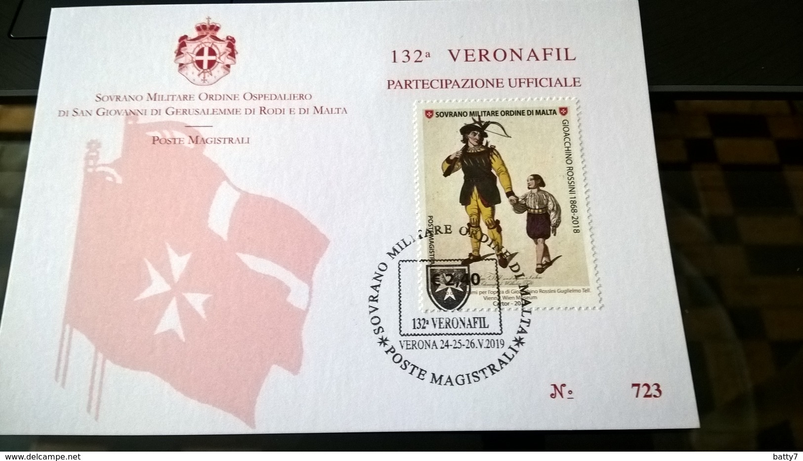 SMOM 2019 PARTECIPAZIONE UFFICIALE VERONAFIL GIOACCHINO ROSSINI - Sovrano Militare Ordine Di Malta