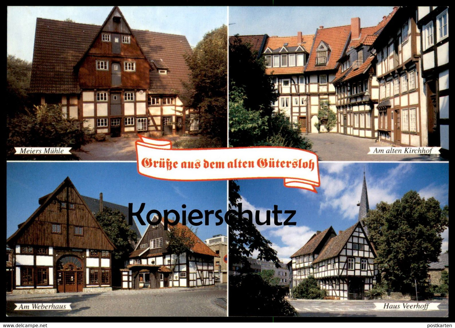 ÄLTERE POSTKARTE GRÜSSE AUS DEM ALTEN GÜTERSLOH MEIERS MÜHLE KIRCHHOF HAUS VEERHOFF WEBERHAUS AK Ansichtskarte Postcard - Guetersloh