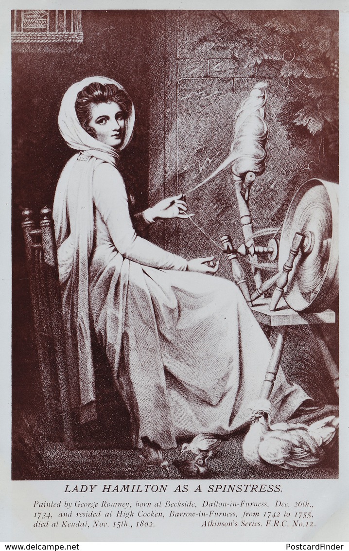 Lady Emma Hamilton Spinstress Painting Horatio Nelson Alope Old Railway RPC Postcard - Women