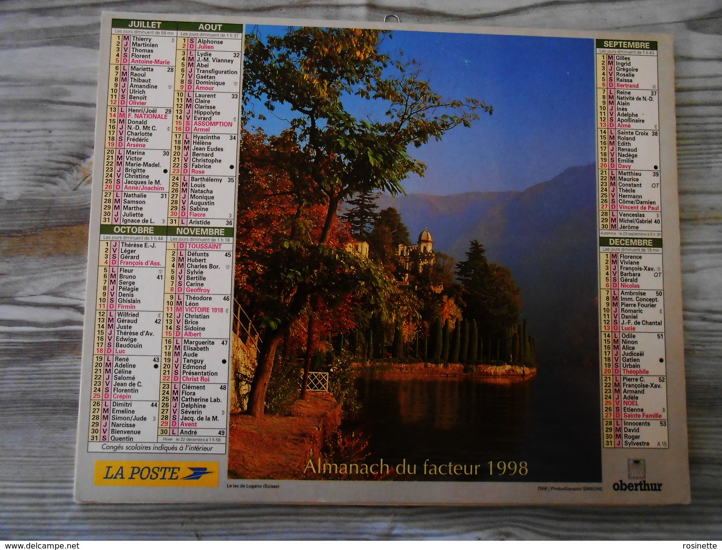 1998 Almanach/calendrier Oberthur / LE CERVIN (SUISSE) + LE LAC DE LUGANO (SUISSE) - Grand Format : 1991-00