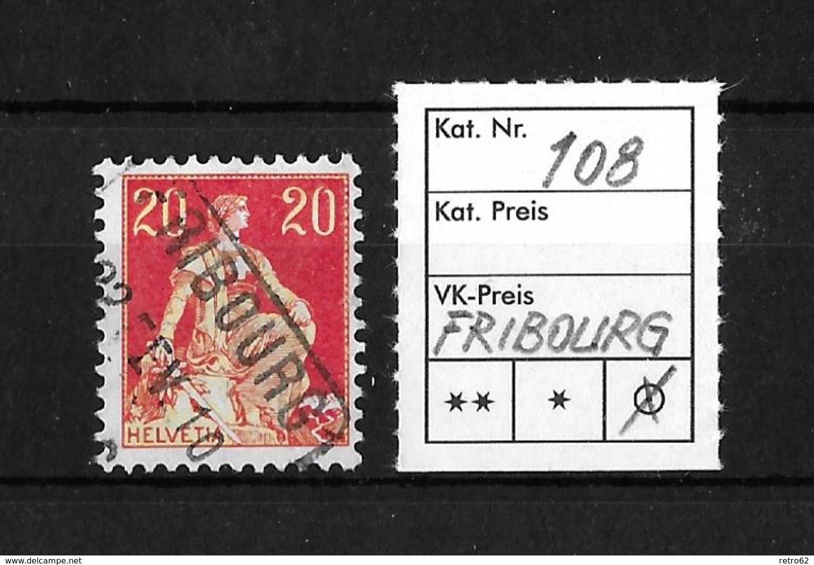 1908 - 1940 HELVETIA MIT SCHWERT → SBK-108 Fahrpoststempel FRIBOURG - Gebraucht