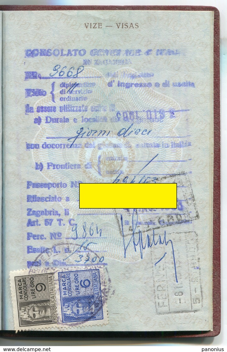 YUGOSLAVIA / PASSPORT REISEPASS 1963. - WITH VISAS FOR  ITALY FRANCE