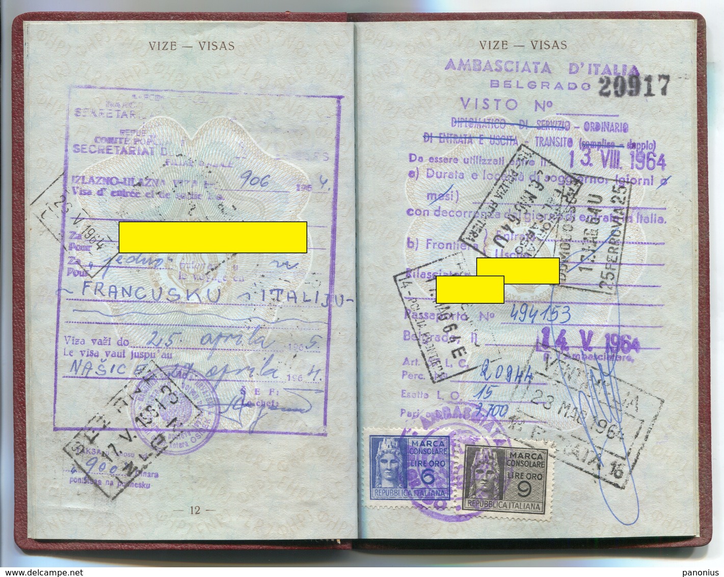 YUGOSLAVIA / PASSPORT REISEPASS 1963. - WITH VISAS FOR  ITALY FRANCE