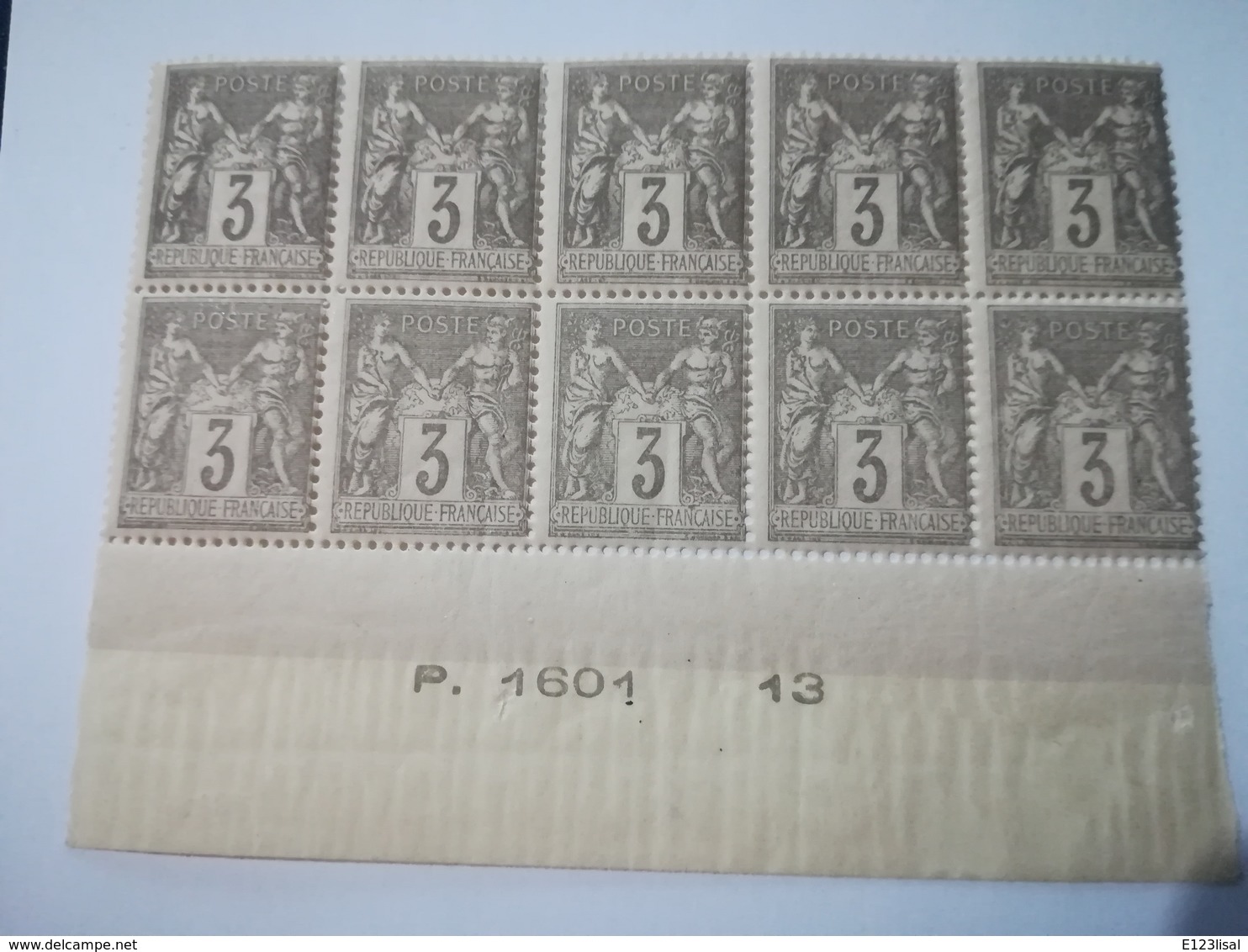 Bloc De 10 : Type SAGE (YT N°87) 3c Gris II - 1876-1898 Sage (Tipo II)