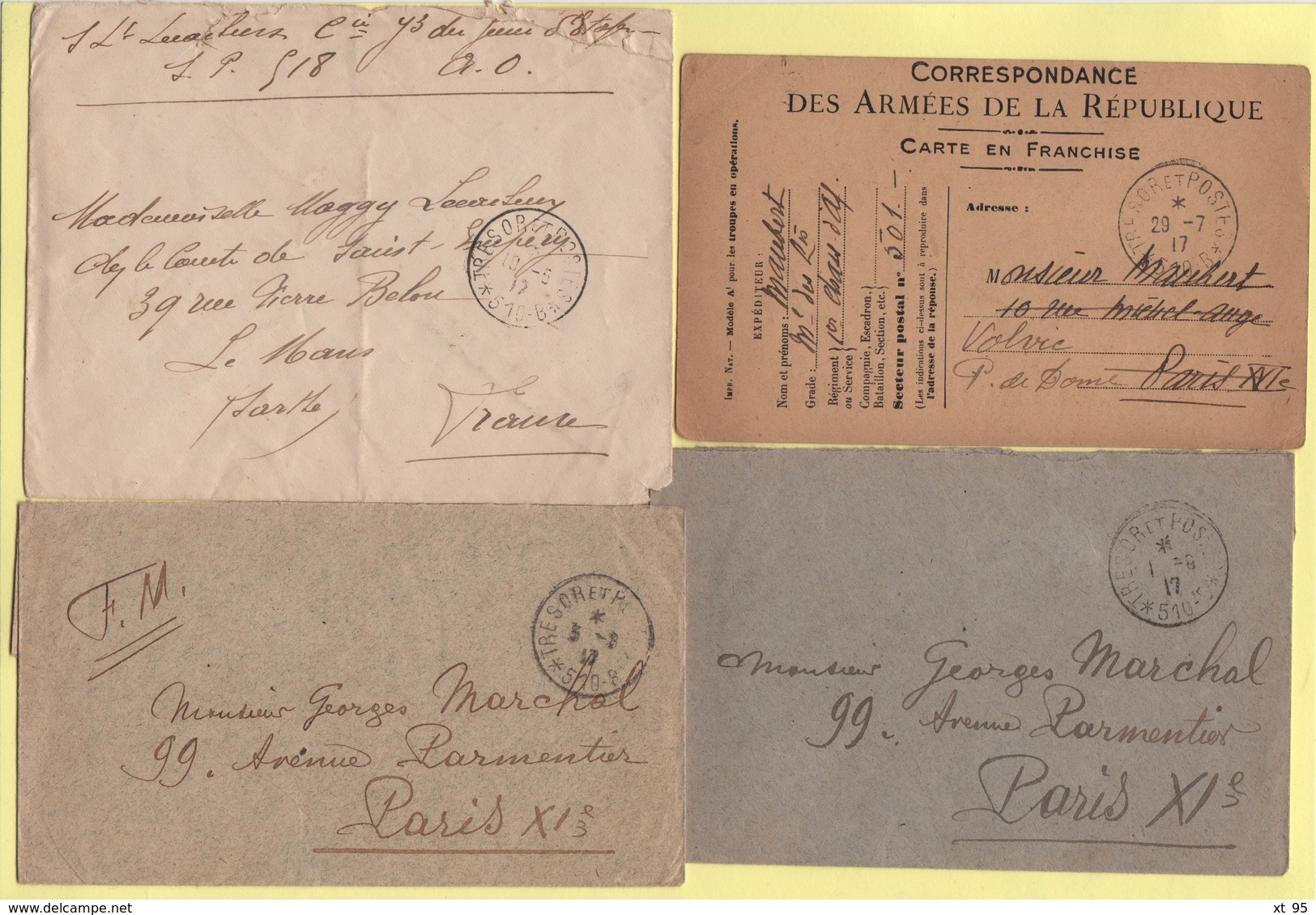 Armee D Orient - Lot De 3 Lettres + 1 Carte Tresor Et Postes 510B - Guerre De 1914-18