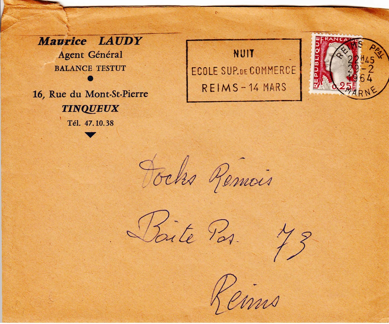 FRANCE - 1964 - Lettre Commerciale (balance Testut) De Reims Pour Reims - 29 Février - Covers & Documents