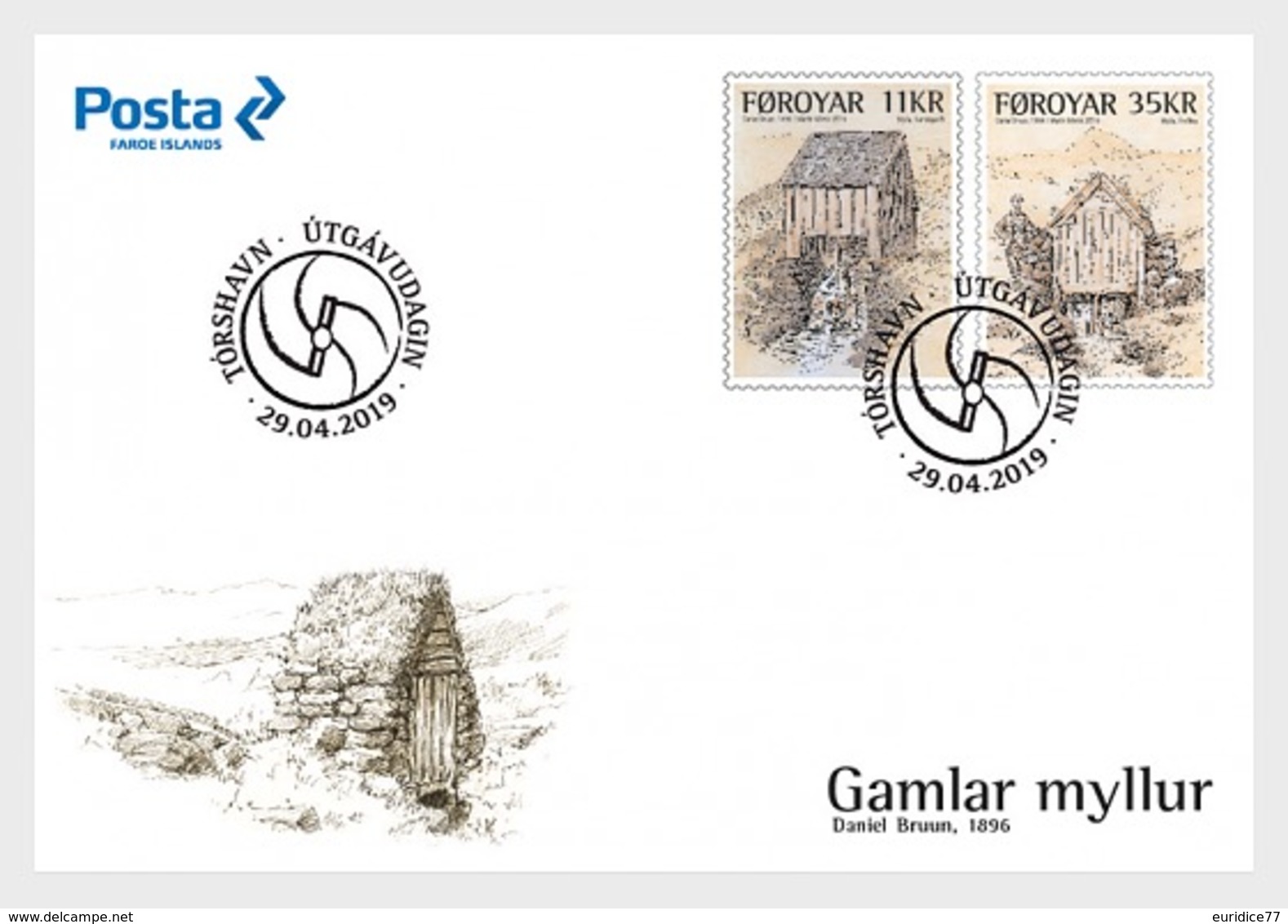 Faroe Islands 2019 - Old Watermills FDC - Islas Faeroes