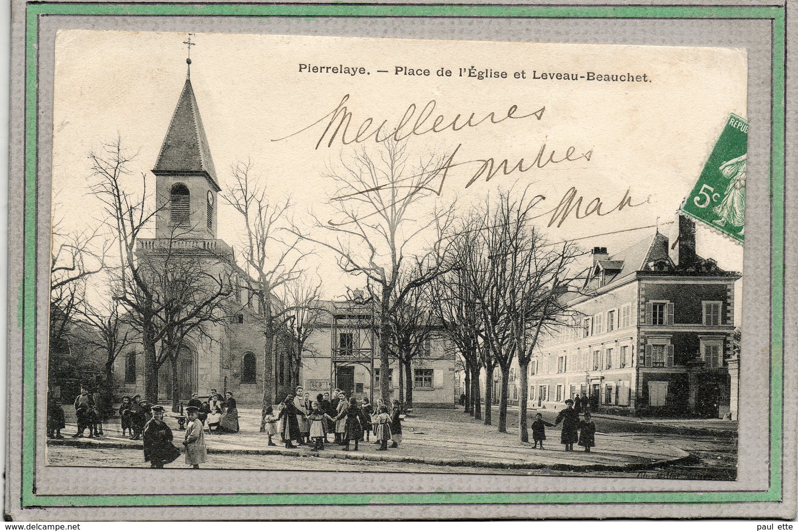 CPA - PIERRELAYE (95) - Aspect De La Place De L'Eglise Et Leveau-Beauchet En 1905 - Pierrelaye