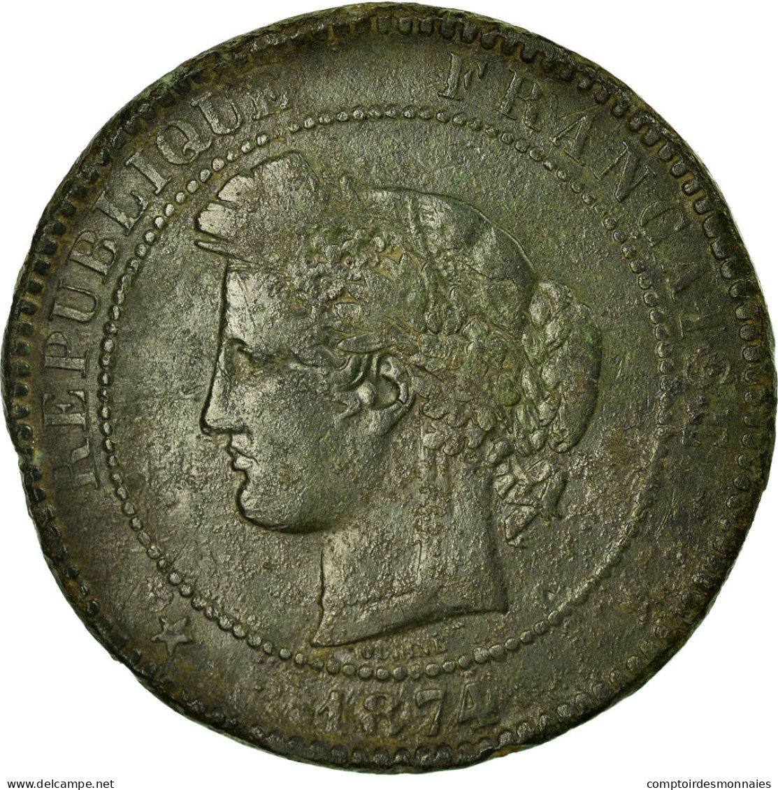 Monnaie, France, Cérès, 10 Centimes, 1874, Bordeaux, TB, Bronze, Gadoury:265a - D. 10 Centimes