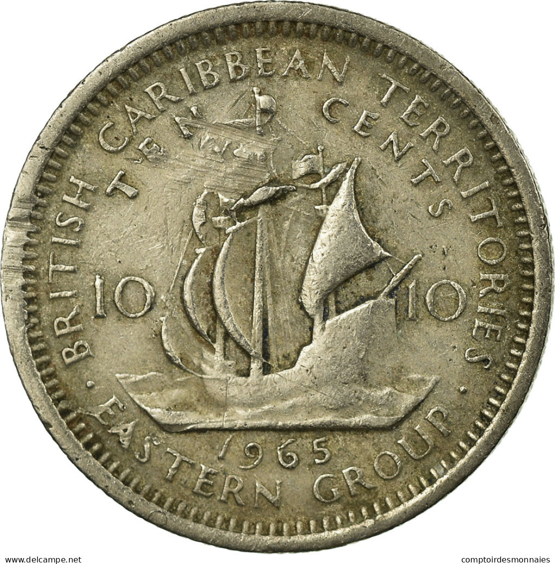 Monnaie, Etats Des Caraibes Orientales, Elizabeth II, 10 Cents, 1965, TB+ - Caraibi Britannici (Territori)