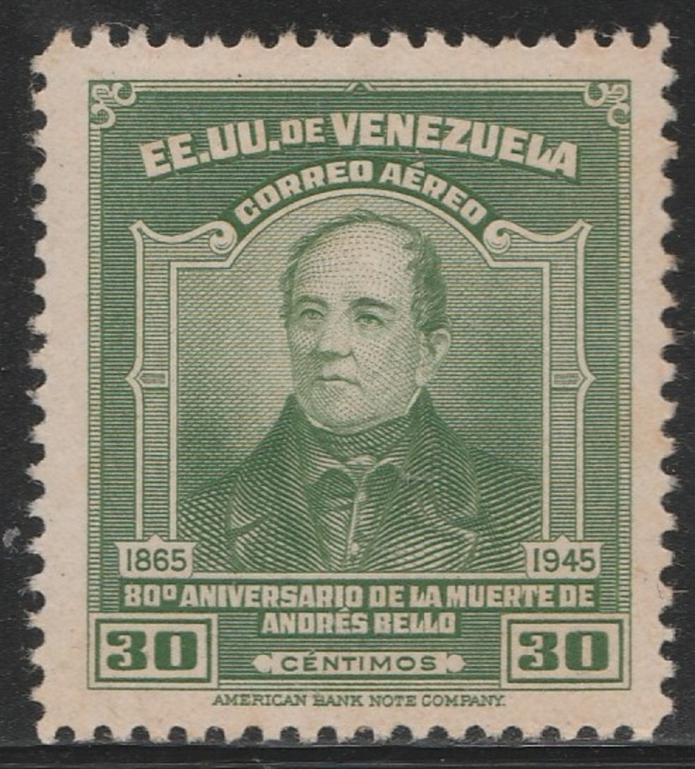 Venezuela 1946 - C216, 30cta - AIR MAIL - 80th Death Anniv Of Andres Bello - MNH - Venezuela