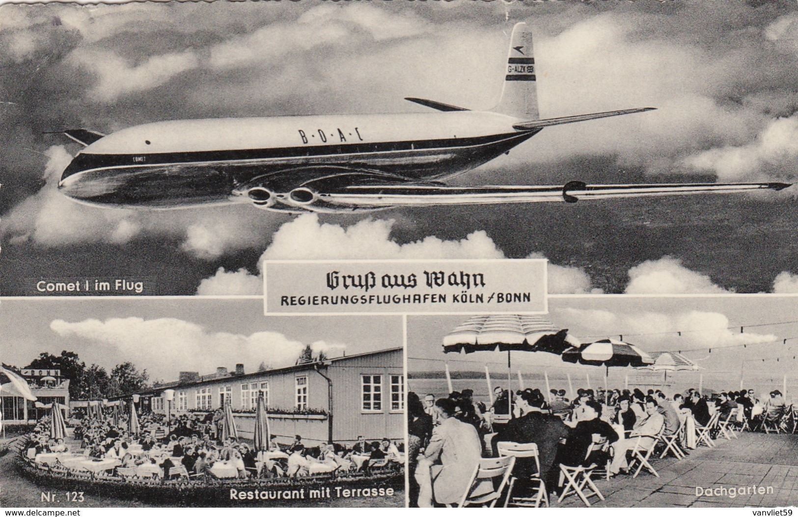 AEROPORTO-AEROPORT-AIRPORT-FLUGHAFEN- GRUS AUS WAHN REIGERUNGSFLUGHAFEN KOLN/BONN-CARTOLINA VIAGGIATA IL 19-7-958 - Aérodromes