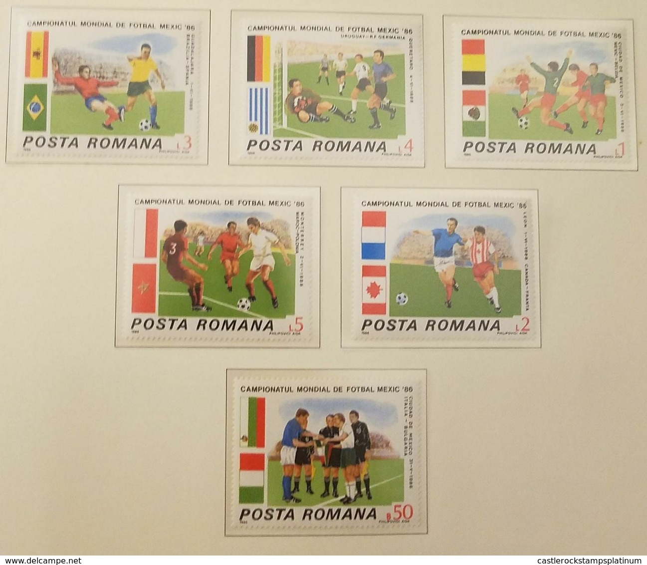 O) 1986 ROMANIA, 1986 WORLD CUP SOCCER CHAMPIONSHIPS, SOCCER PLAYS - ITALY -BULGARIA, MEXICO -BELGIUM, CANADA -FRANCE, B - Unused Stamps