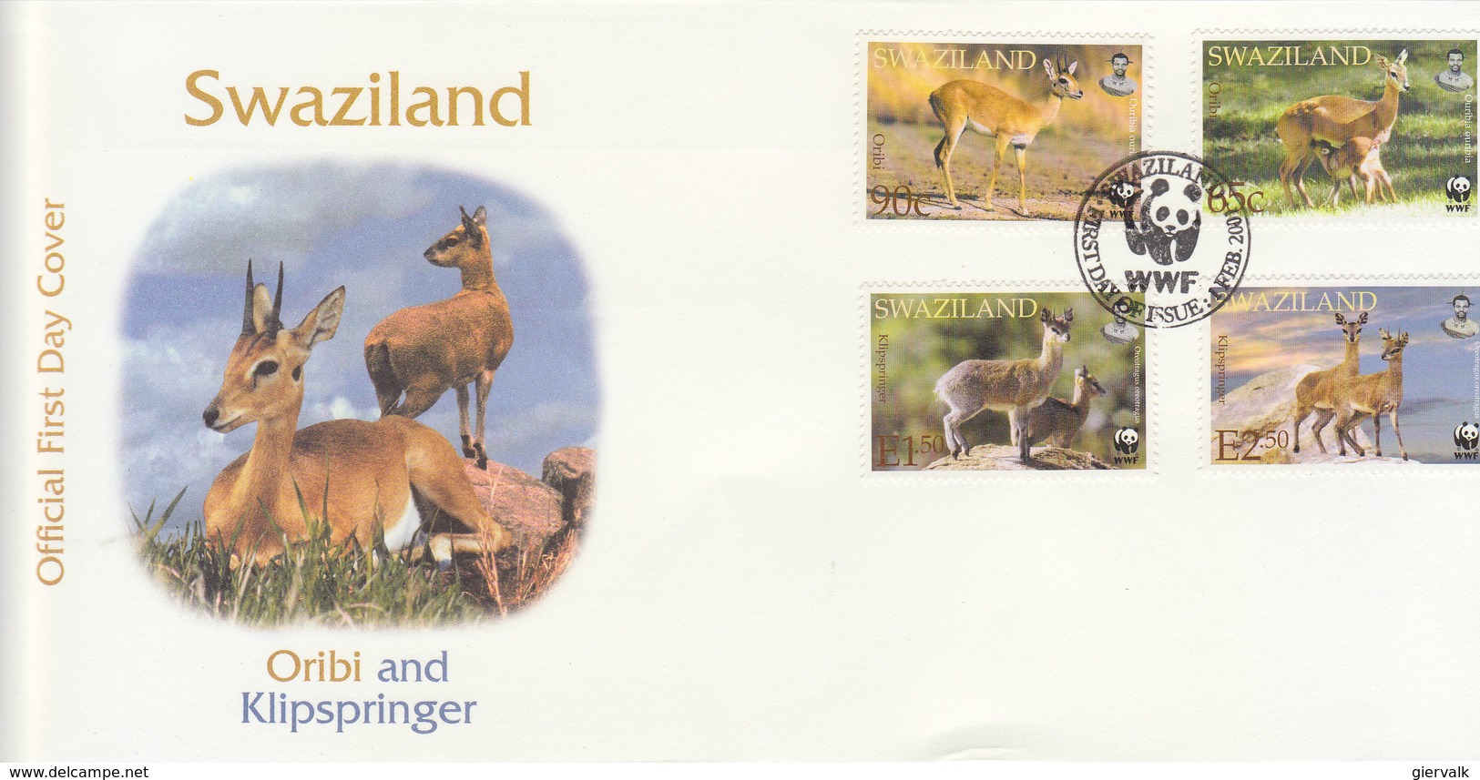 SWAZILAND 2001 WWF FDC With KLIPSPRINGER Local Issue - FDC