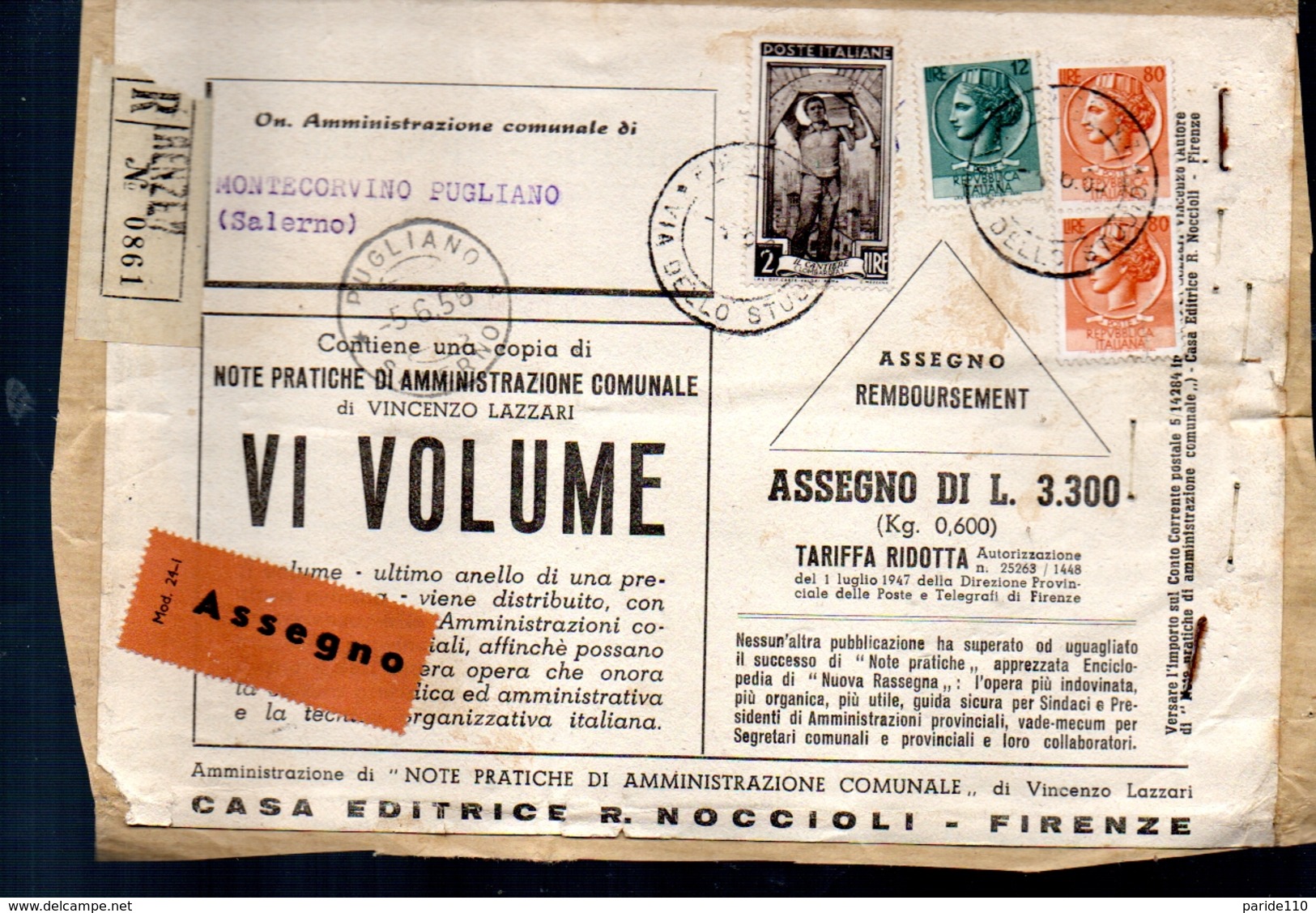 559 Frontespizio Raccomandata Tariffa Ridotta  Per Editori Mista Siracusana Mista Italia Al Lavoro E Siracusana - 1946-60: Marcophilia