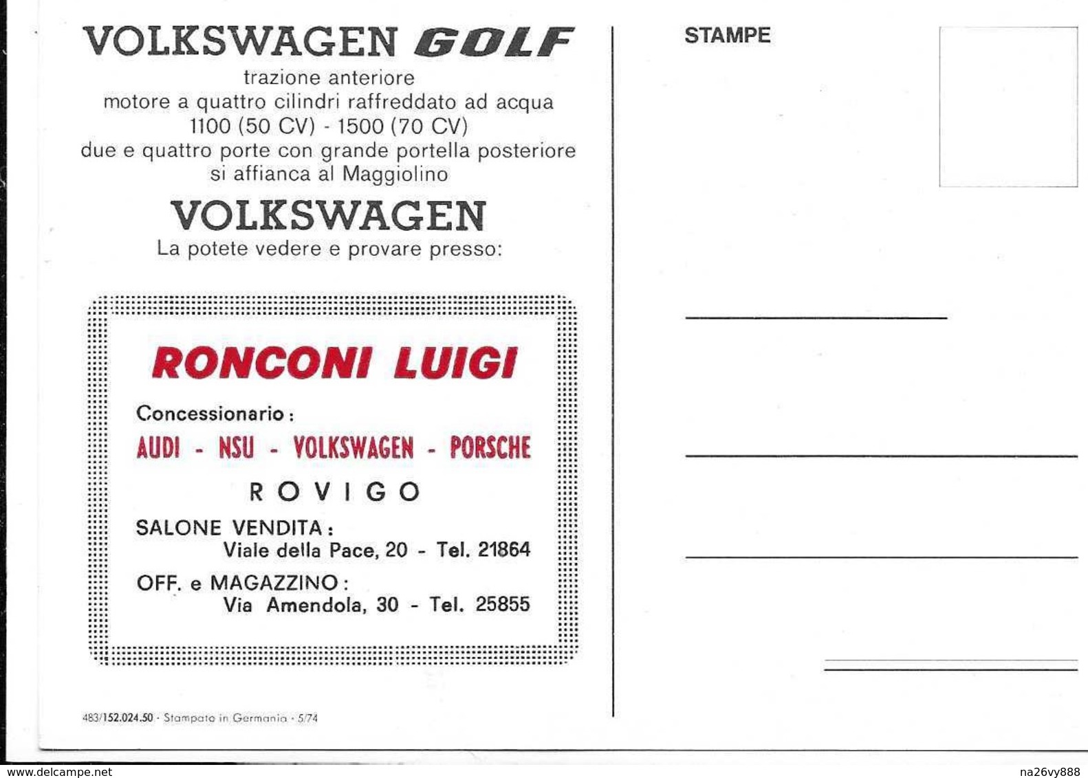 Volkswagen Golf - La Vettura Per Ogni Occasione (anno 1974). - Voitures De Tourisme