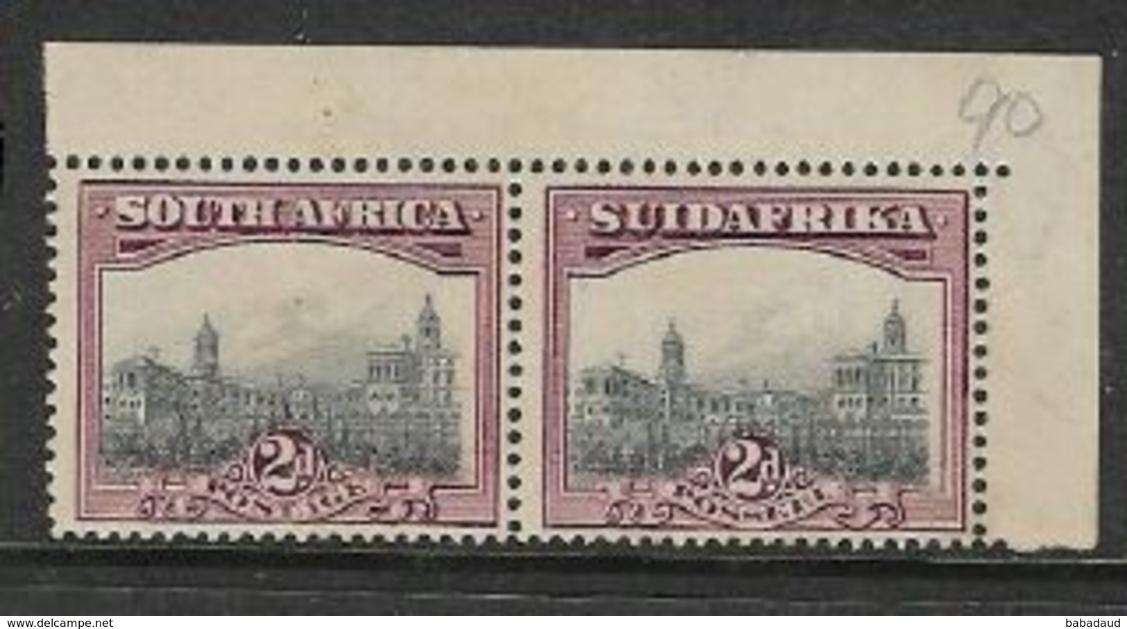 South Africa, 1927 GVR , 2d, London Ptg, NE Marginal Pair & Selvedge, MNH ** - Unused Stamps