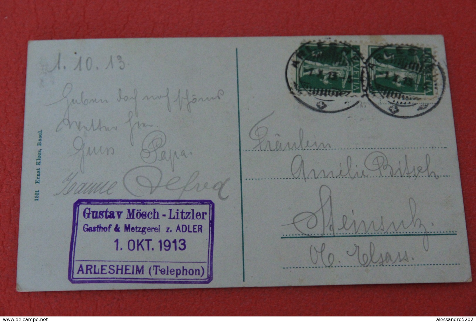 Bale Schloss Birseck 1913 + Timbre Cancel Arlesheim Telephon Gasthof Metzgerei - Arlesheim