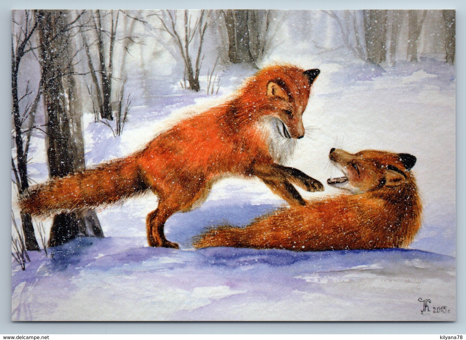 RED FOX Play In Snow In Winter Forest Russian Unposted Postcard - Other & Unclassified