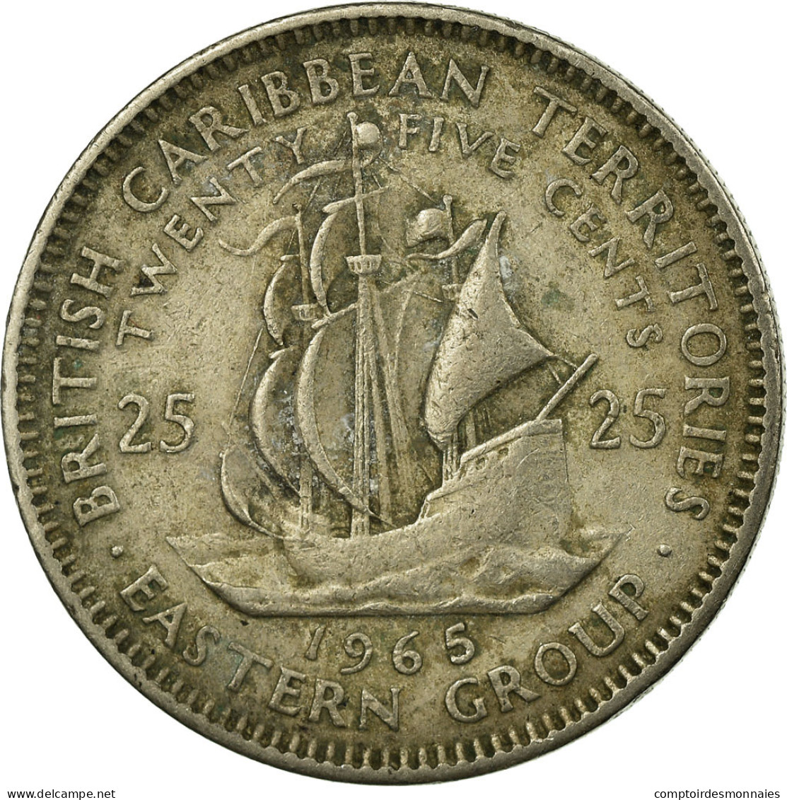 Monnaie, Etats Des Caraibes Orientales, Elizabeth II, 25 Cents, 1965, TB+ - Territoires Britanniques Des Caraïbes