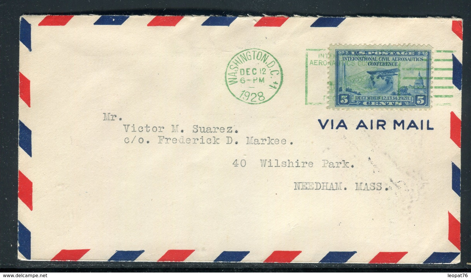 Etats Unis - Enveloppe De Washington Pour Needham En 1928 , Oblitération Verte " Aéronautiic Conférence "-  Réf M71 - Poststempel