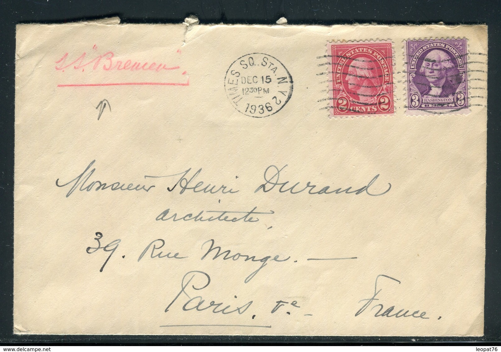 Etats Unis - Enveloppe Par Bateau " S/S Bremen" De New York Pour Paris En 1936 -  Réf M72 - Storia Postale