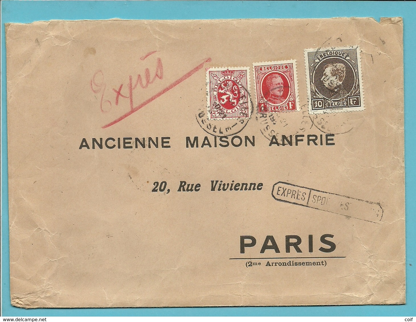 256+282+289 Op Brief Per EXPRES Met Stempel BRUXELLES Naar PARIS - 1929-1941 Gran Montenez