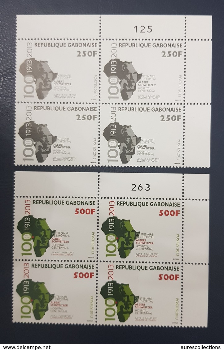 GABON 2013 BLOCK OF 4 BLOC DE 4 - ALBERT SCHWEITZER HOSPITAL CENTENARY HOPITAL MEDECINE MNH - Albert Schweitzer