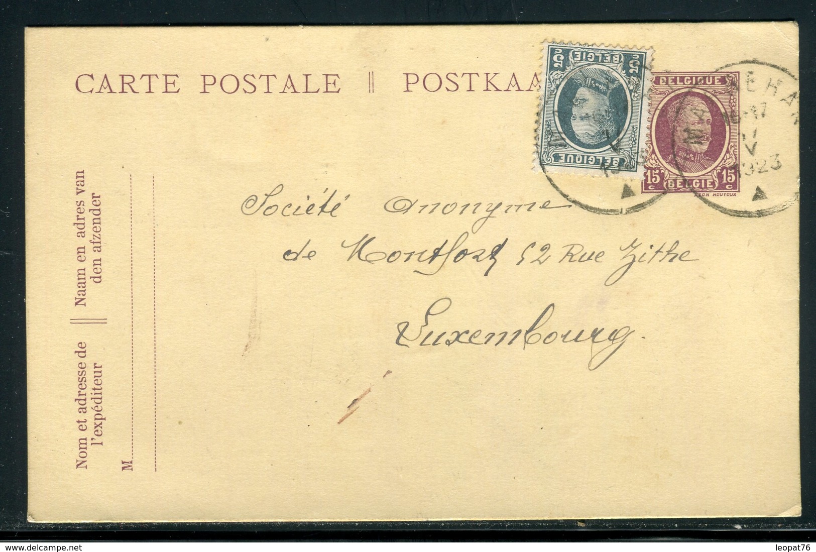 Belgique - Entier Postal + Complément De Marbehan Pour Luxembourg En 1923 -  Réf M105 - Tarjetas 1909-1934