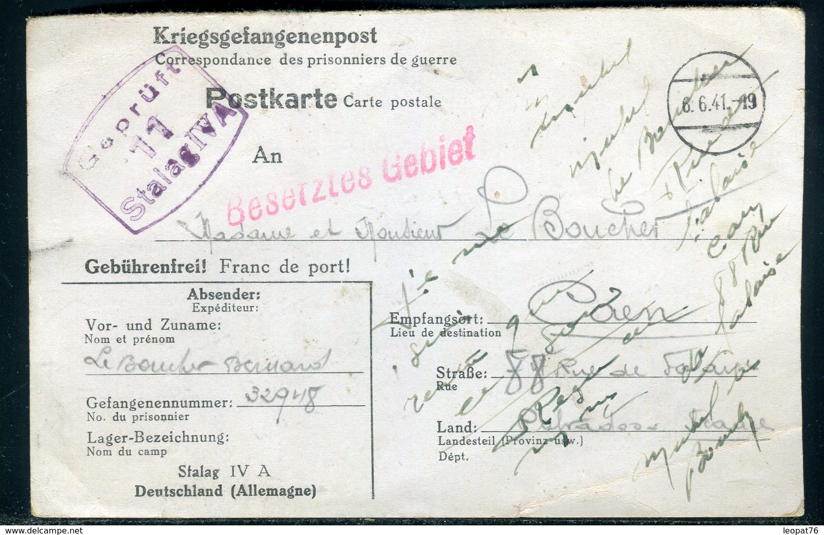 Carte De Correspondance D 'un Prisonnier Du Stalag IV A Pour Caen En 1941 -  Réf M114 - WW II