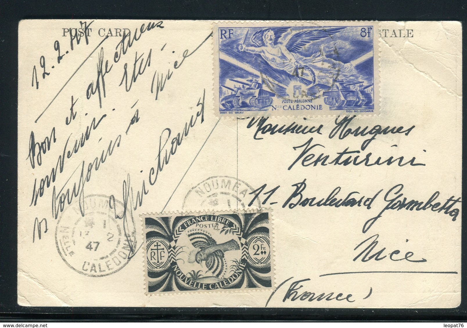 Affranchissement De Nouméa Sur Carte Postale De Canala En 1947 Pour Nice  - Réf M149 - Lettres & Documents